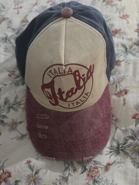 Italia Graphic Baseball Cap - Navy, Cream & Burgundy